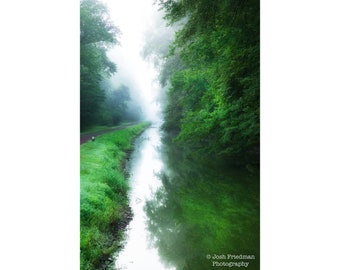 Delaware Canal Towpath Summer Fog Photograph Yardley Bucks County Pennsylvania Landscape Photography Vertical Trees Reflection State Park