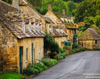 Cotswolds Photograph Snowshill Stone Cottages Flowers Trees English Countryside Landscape Photography England United Kingdom Limestone House