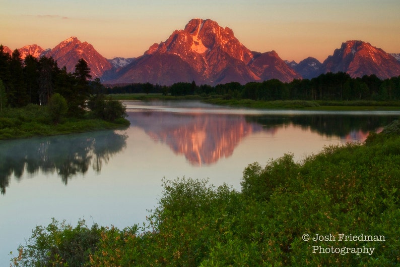 Grand Teton National Park at Sunrise Landscape Photograph Mount Moran Reflection at Oxbow Bend Fine Art Photography Snake River Mountain image 1