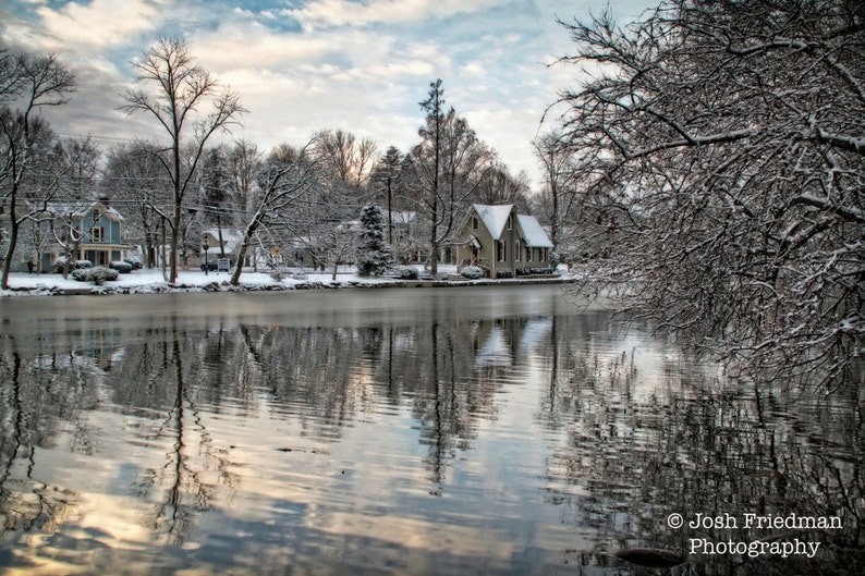 Lake Afton Winter Landscape Photograph Snow Old Library Etsy