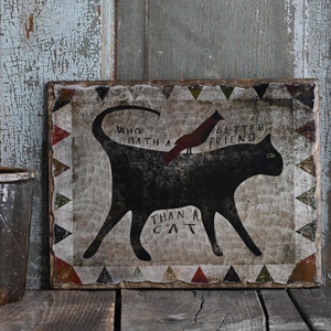 Primitive Folk Art Cat Sign Art Wall Hanging