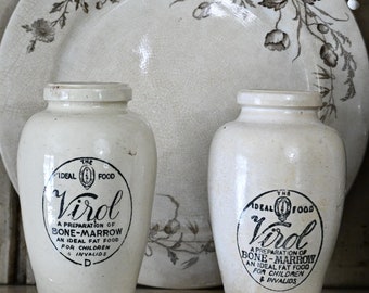 Lot de 2 bocaux en grès antiques virol à moelle osseuse, décoration de ferme champêtre