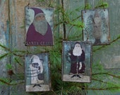 Folk Art Primitive Santa Ornaments, Christmas Tree Ornaments, Old World Santa Clause Country Christmas Decoration