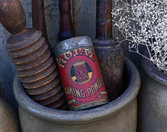 Antique Early Royal Baking Powder Tin Can, Red Paper Label Spice Tin, 6 Ounce Tin