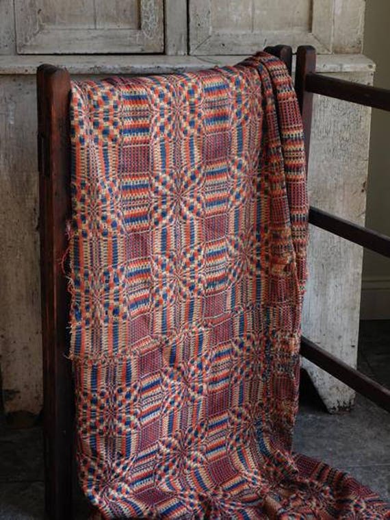 Antique Woven Wool Coverlet Primitive Early American Decor Etsy