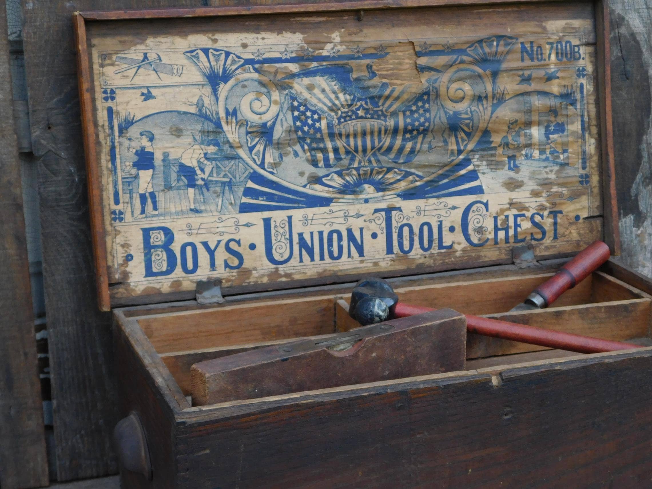 Antique Wooden Toy Tool Box With Tools Boys Union Tool Chest Etsy UK