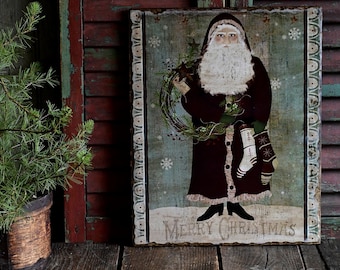 Country Folk Art Santa Claus Wall Hanging Sign