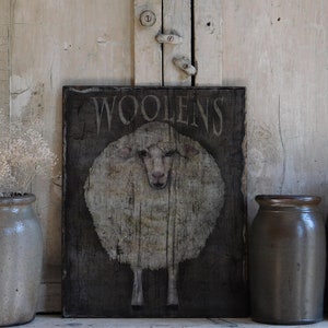 Primitive Woolen Sheep Wooden Sign