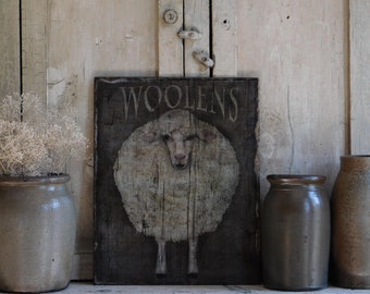Primitive Woolen Sheep Wooden Sign