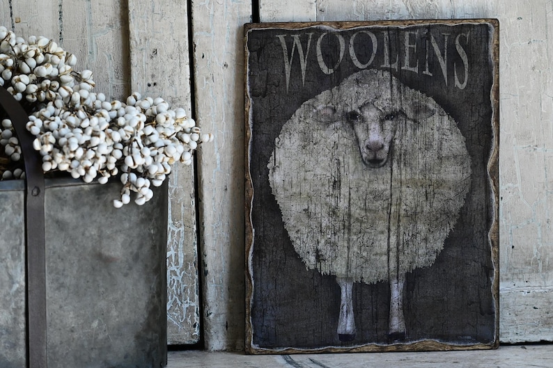 Handmade Primitive Woolen Sheep Picture Sign Plaque - Etsy