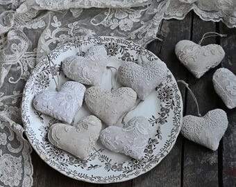 Antique Lace Heart Valentine Ornaments, Set of 6 Hanging Heart Tree Ornies