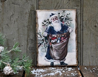 Primitive Christmas Santa Wooden Sign