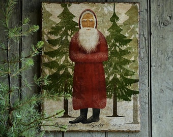 Primitive Folk Art Belsnickle Santa Wooden Wall Sign