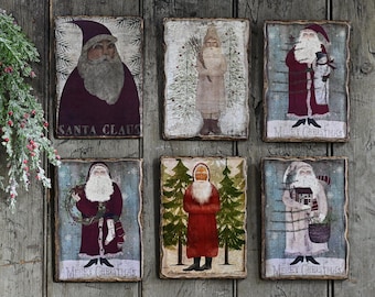 Folk Art Primitive Santa Signs, 5x7 Picture Wall Hangings, Listing is for your Choice of 1 Santa