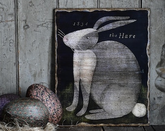 Enseigne murale artistique en bois faite main avec lapin de Pâques