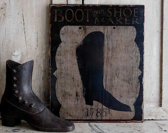 Primitive Folk Art Wooden Boot Cobbler Trade Sign