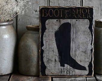 Primitive Folk Art Boot Repair Trade Sign