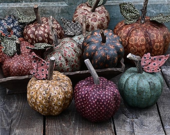 Rustic Fall Harvest Pumpkin Decorations, Stained Fabric Pumpkin Bowl Fillers