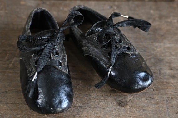 Vintage Childrens Black Oxford Baby Shoes - image 7