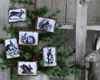 Décorations rustiques en bois en bois pour enseigne de lapin de Pâques, campagne française, décoration printanière de ferme primitive, petites impressions de lapin suspendues