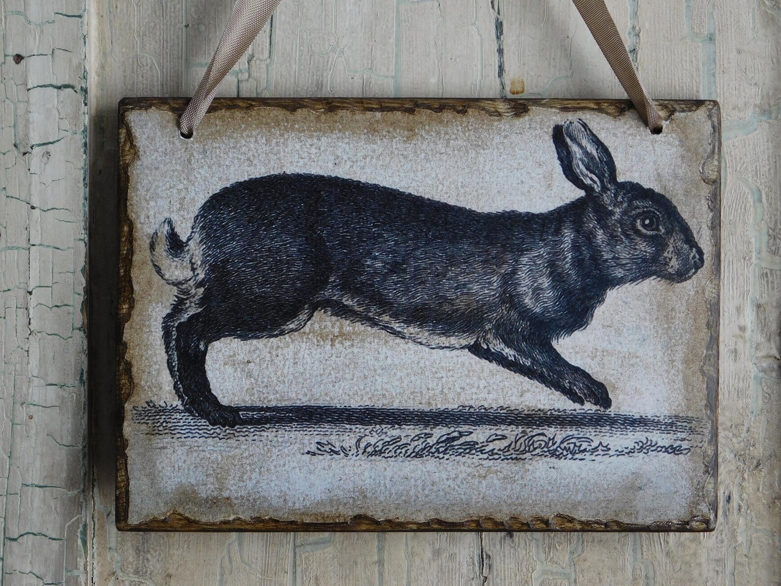 Country Farmhouse Easter Rabbit Picture Hanging Sign Antiqued - Etsy
