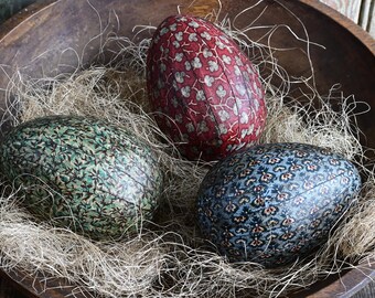 Handmade Large Primitive Easter Eggs, Set of 3 Eggs, Country and Colonial Easter Decoration, Spring Decor