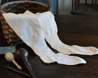 Antique Handmade White Woven Knit Women's Socks, Victorian/Edwardian Clothing