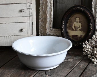 Antique White Scalloped Edge Ironstone Bowl,  Royal Ironstone Anchor Pottery