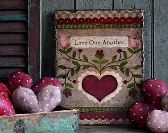 Art populaire Saint-Valentin, coeur primitif, amour les uns les autres