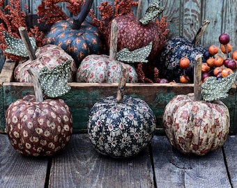 Set of Primitive Pumpkins, Rustic Country Fall and Halloween Decorations, Orange, Black and White Pumpkin Set