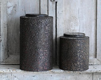 Boîte de conserve de nourriture antique en fer blanc en relief pour café, boîtes de conserve