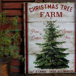 Primitive Country Christmas Tree Farm Sign, Wooden Christmas Wall Hanging Decoration image 1
