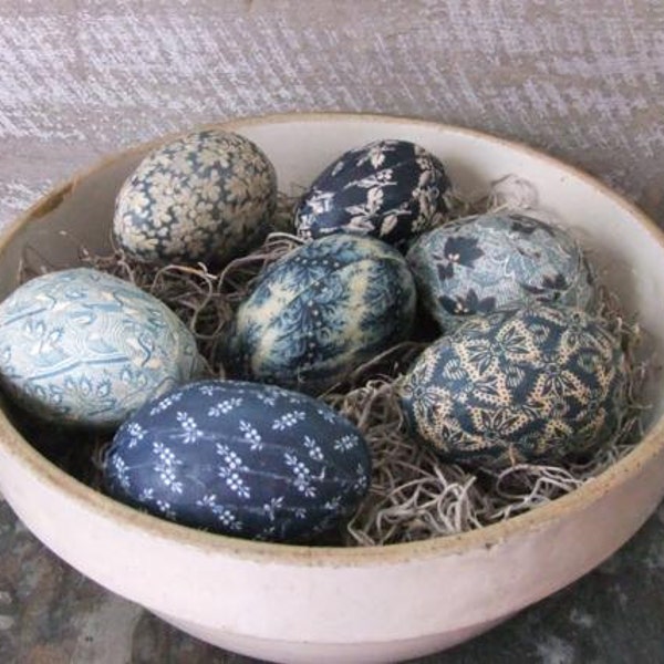 Primitive Egg Bowl Filler Ornies Rustic Easter Colonial Farmhouse Decor Blue