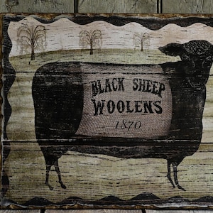 Country Folk Art Black Sheep Wooden Sign Art Wall Hanging - Etsy