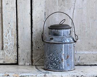 Antique Gray Graniteware Milk Can Creamer Jug with Lid