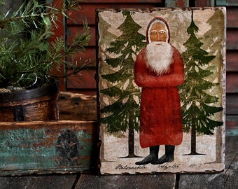 Primitive Christmas Santa Wooden Wall Hanging Picture, Belsnickle Santa