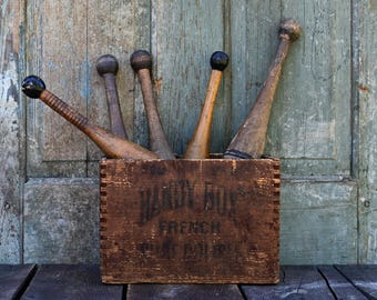 Caisse ancienne en bois à queue d'aronde, conteneur d'expédition, boîte pratique cirage à chaussures français