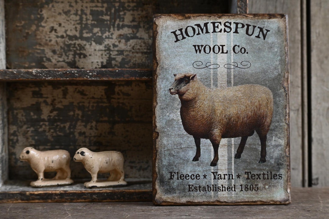 Rustic Country Sheep Wooden Sign Art, Homespun Wool Co. Wood Wall ...