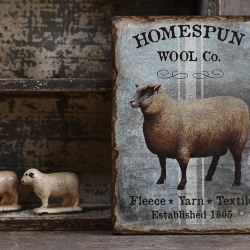 Rustic Country Sheep Wooden Sign Art Homespun Wool Co. Wood - Etsy