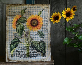 Large Rustic Sunflower Wooden Picture Sign