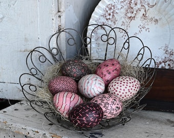 Oeufs de Pâques en tissu marron rose et blancs pour une décoration printanière, 1800 reproductions de tissus, lot de 8 rembourrages pour bols d'oeufs