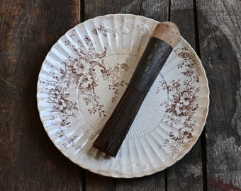 Vintage Round Straw Brush, Wood and Tin Handle Whisk Broom