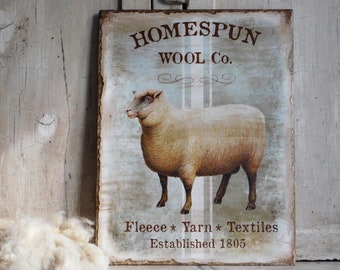 Large Primitive Sheep Wool Co. Sign, Wooden Wall Sign