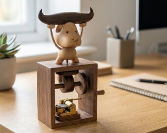 木製の空飛ぶ豚のオートマタ | 気まぐれな豚のオルゴール | 手彫りの