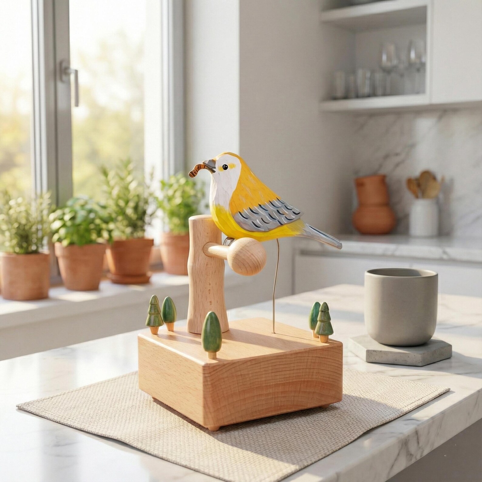 Wooden Bird Automaton – Hand Crank Kinetic Desk Decor - Etsy