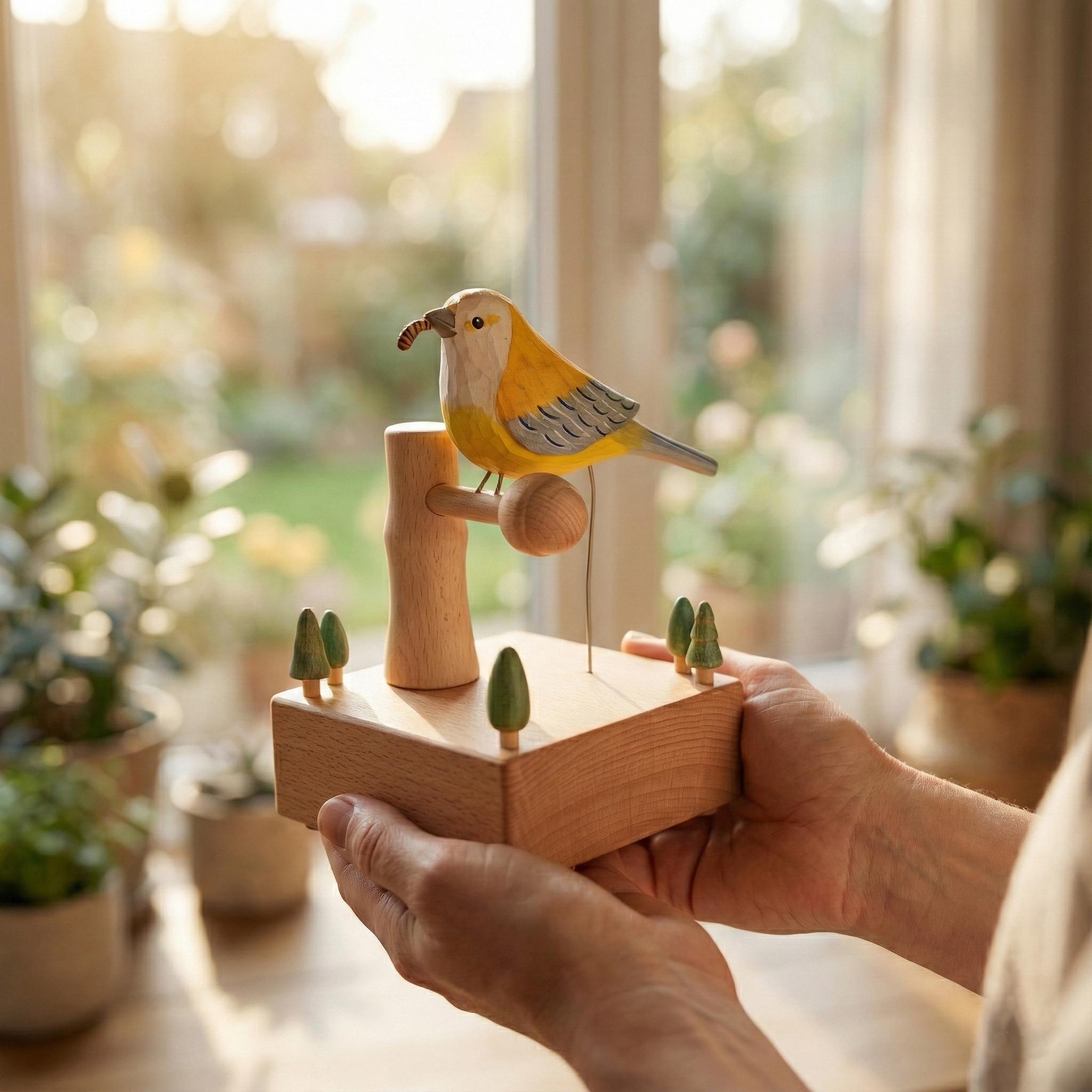 Wooden Bird Automaton – Hand Crank Kinetic Desk Decor - Etsy