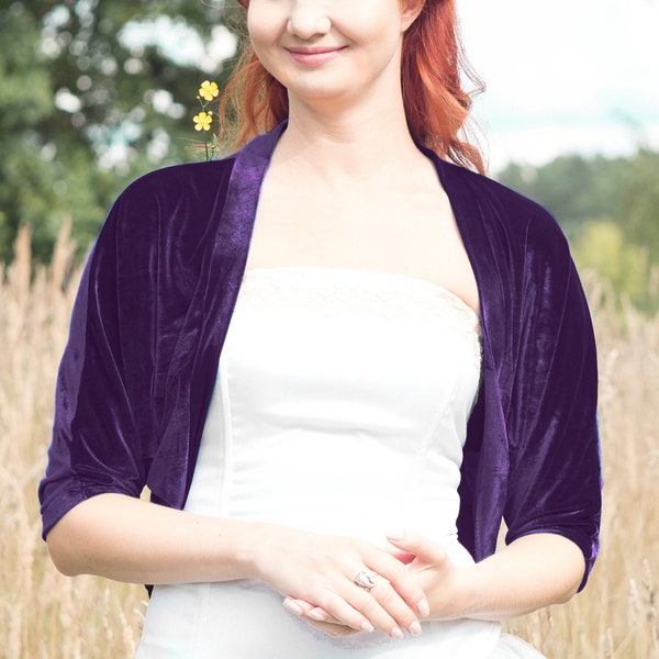 Bridal shawl, Velvet Deep violet shrug, purple spring wedding oversized half sleeve shrug, violet cocoon jacket