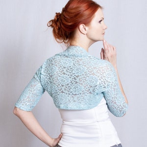 Mint Blue Lace Bolero: Silver Bridesmaids Shrug