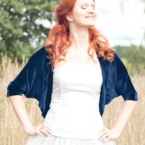 Bridal shawl, Velvet Midnight blue shrug, spring wedding oversized half sleeve shrug, blue cocoon jacket
