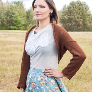 Russet brown knit wedding anniversary jacket, longsleeve bridal cocoon bolero, knitted bridal sweater